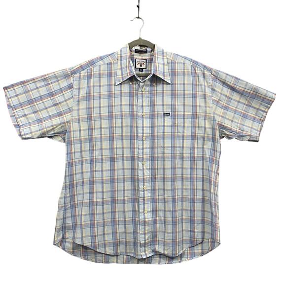 Faconnable Plaid Blue Short Sleeves Button Down Shirt Mens XL - Picture 1 of 8